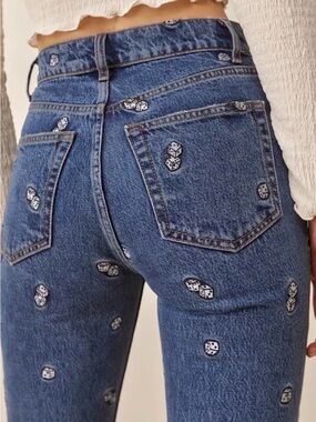 Reformation Blue High-Rise Dice-Embroidered Jeans